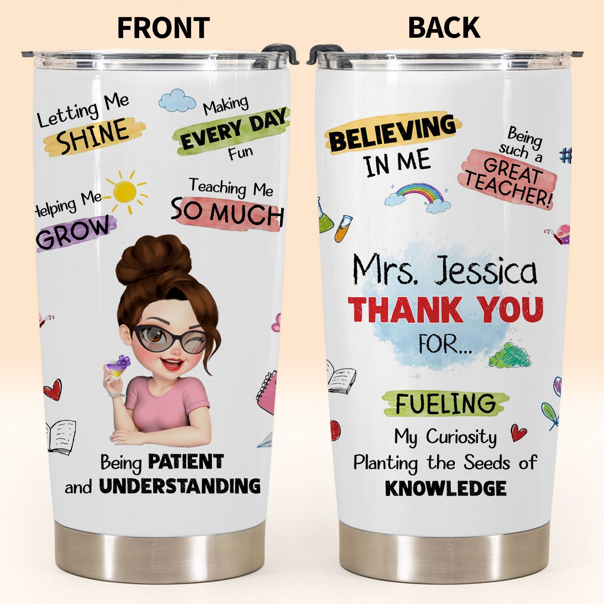 Personalized Stainless Steel Tumbler Custom Teacher Gift 20oz 30oz