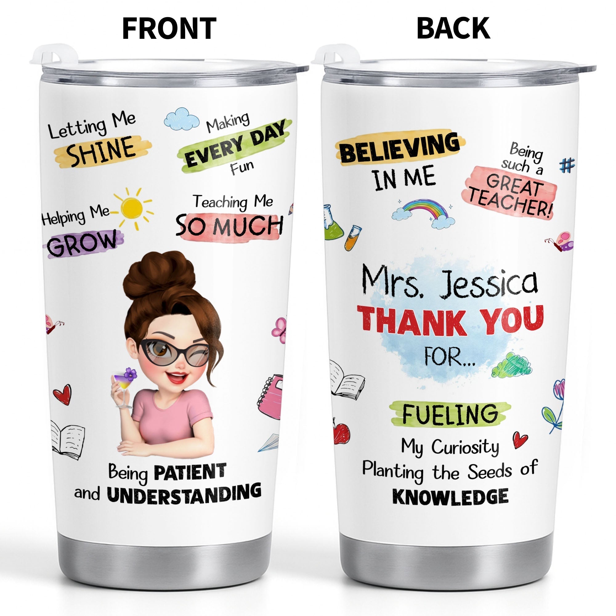Personalized Stainless Steel Tumbler Custom Teacher Gift 20oz 30oz