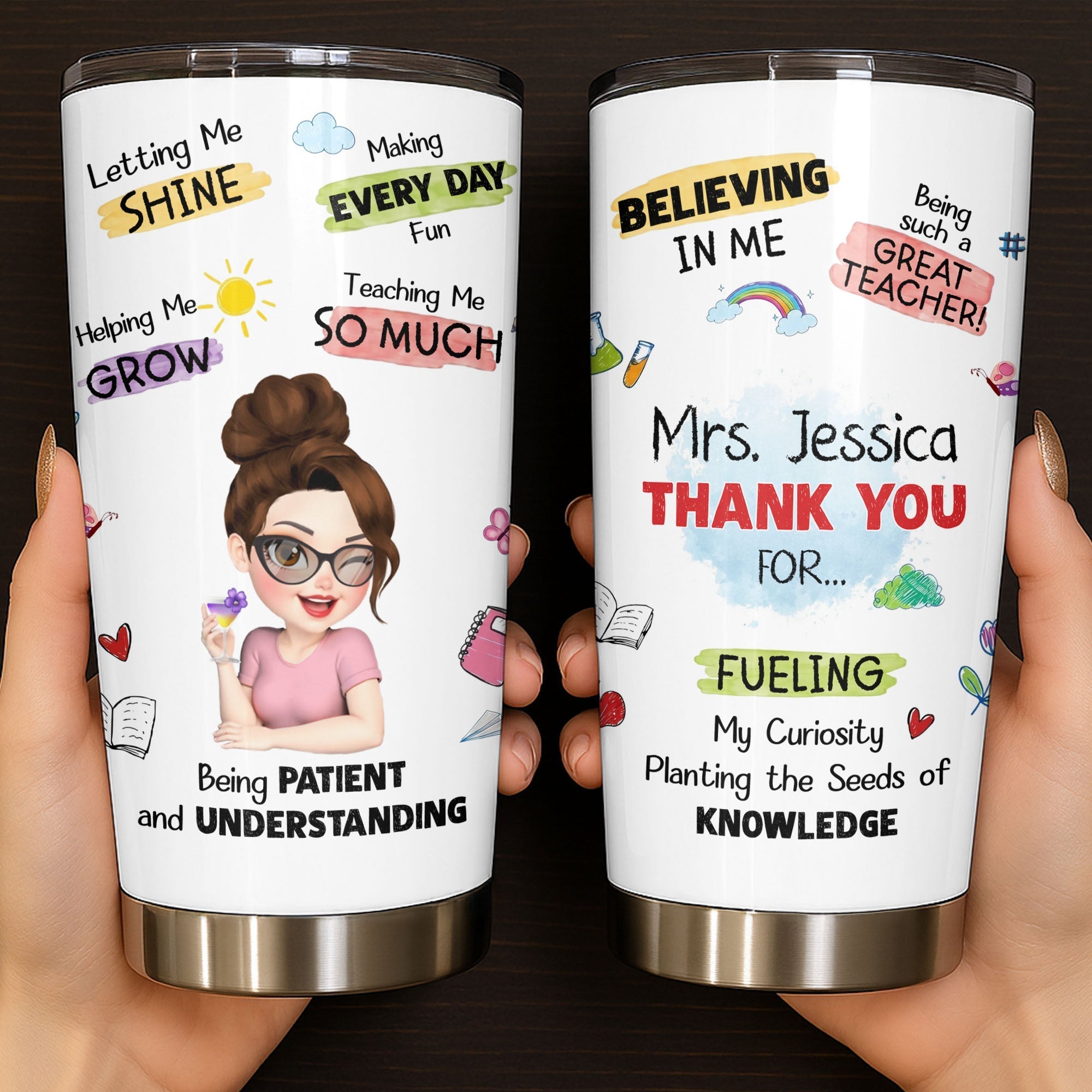 Personalized Stainless Steel Tumbler Custom Teacher Gift 20oz 30oz