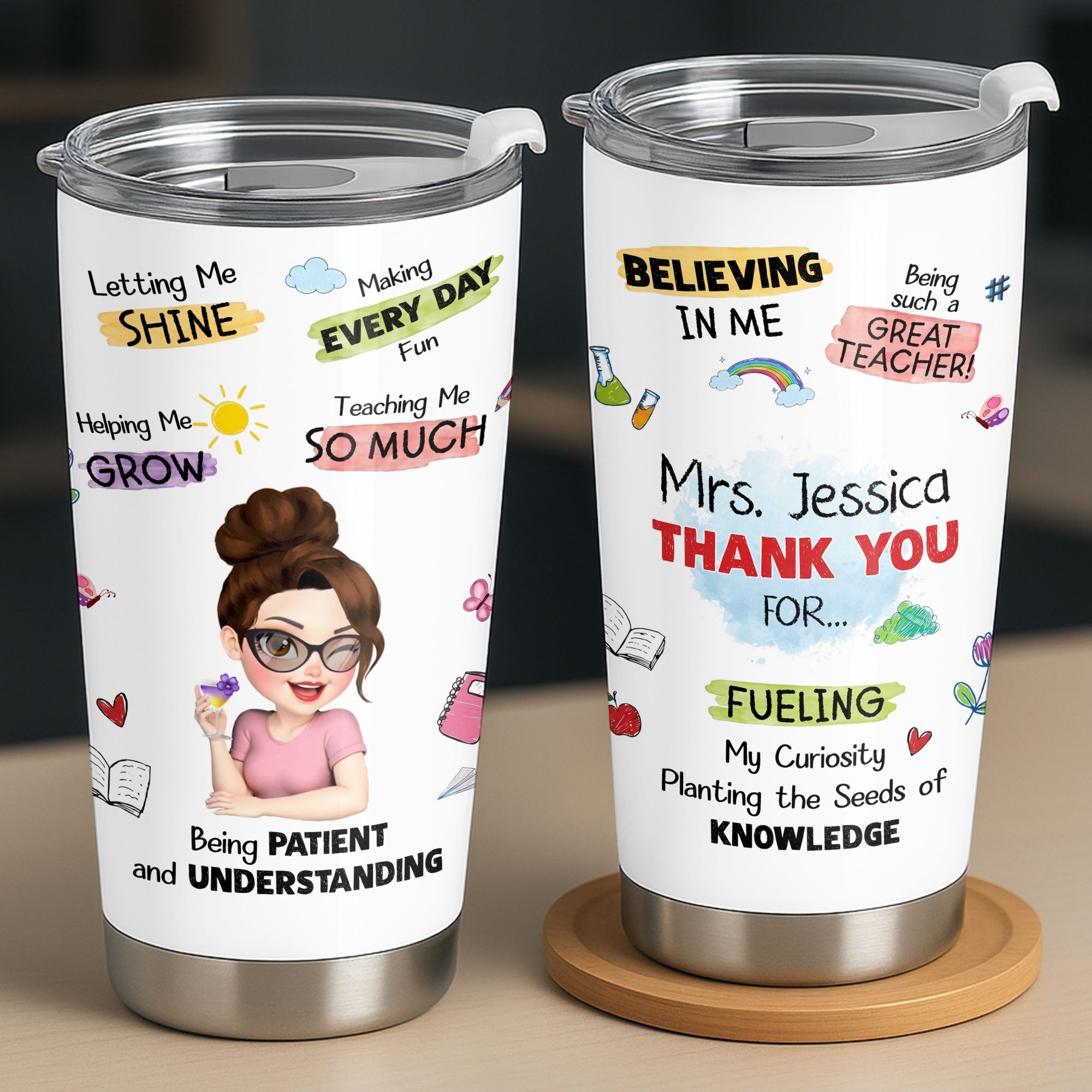 Personalized Stainless Steel Tumbler Custom Teacher Gift 20oz 30oz