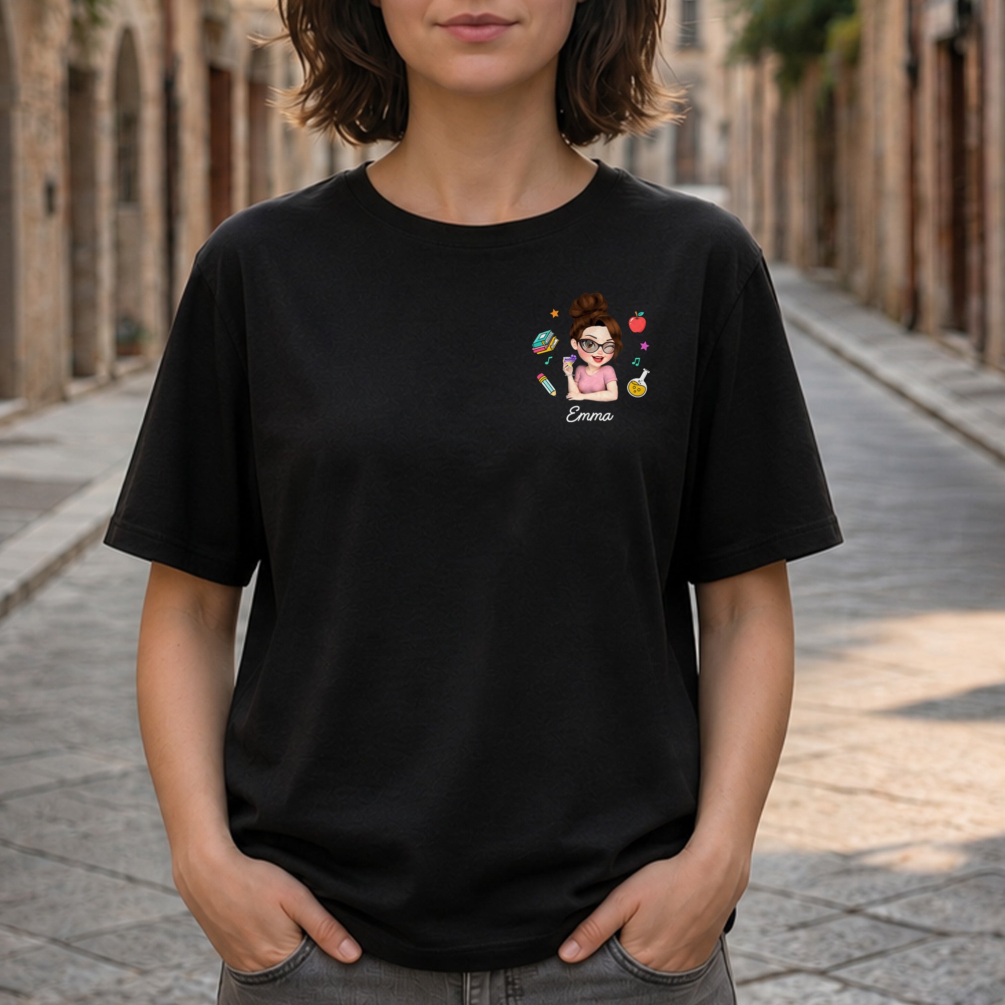 Personalized Custom T-Shirt for Teacher with Apple Design