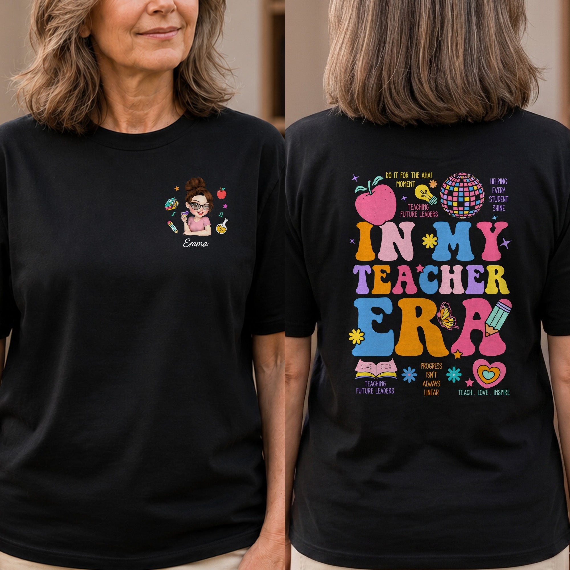 Personalized Custom T-Shirt for Teacher with Apple Design
