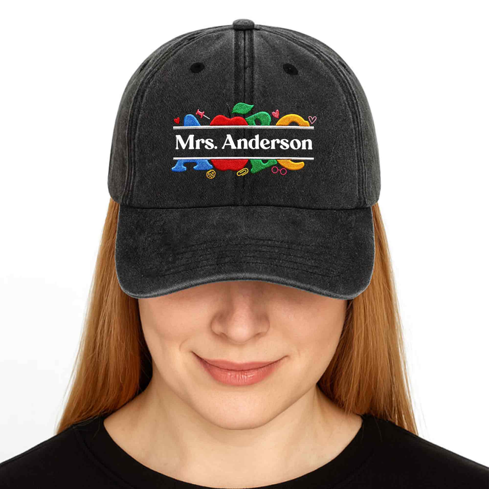 Personalized Washed Denim Cap Custom Name Gift for Teachers
