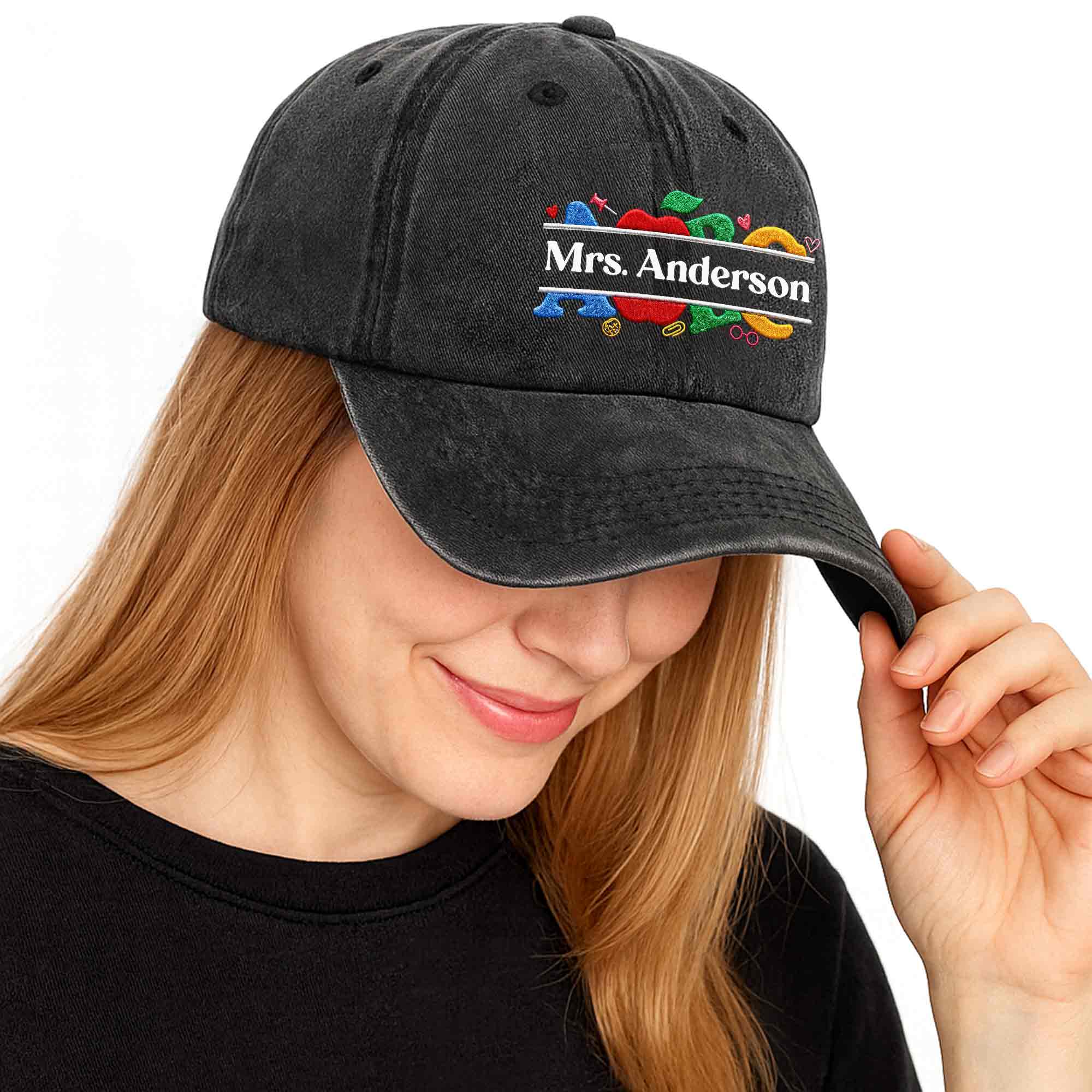 Personalized Washed Denim Cap Custom Name Gift for Teachers