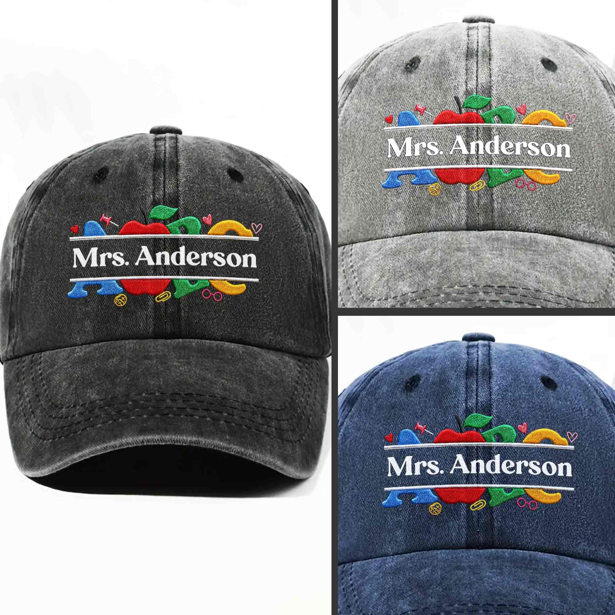 Personalized Washed Denim Cap Custom Name Gift for Teachers