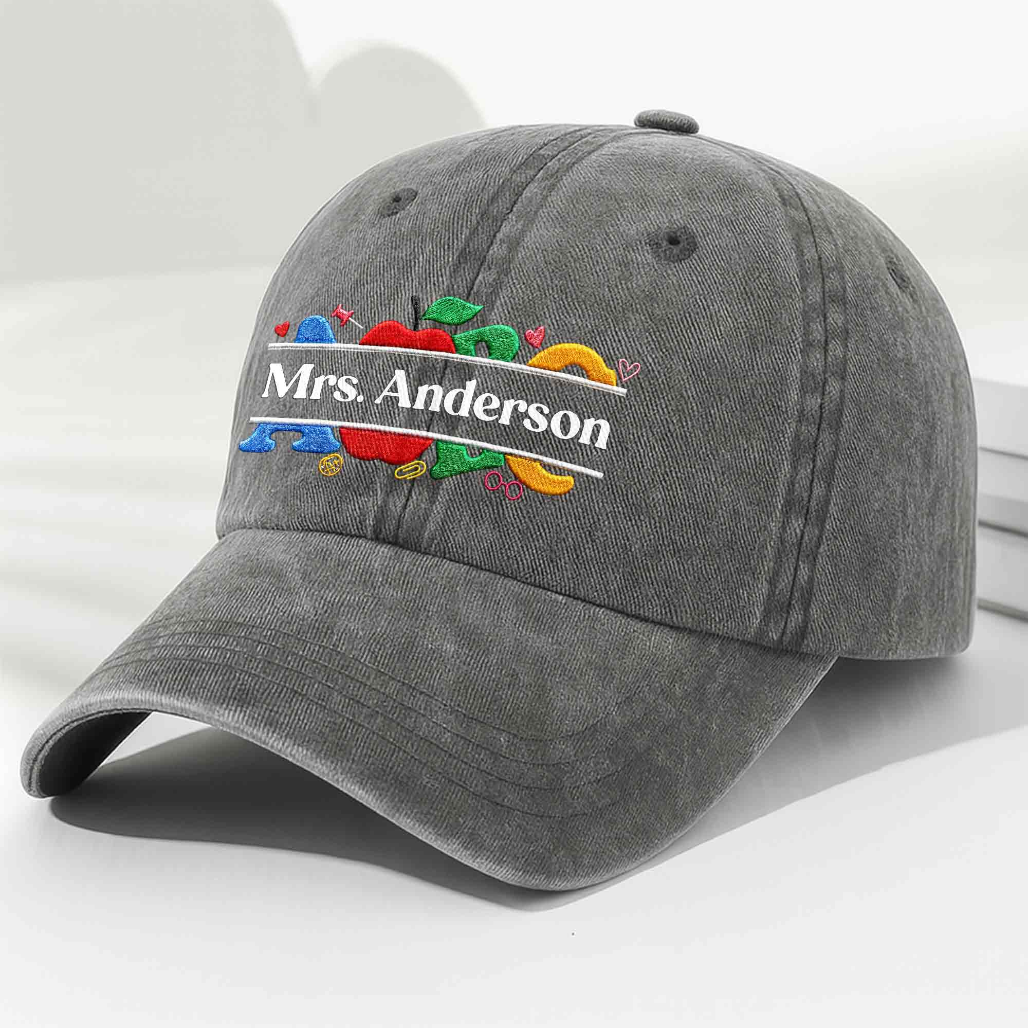 Personalized Washed Denim Cap Custom Name Gift for Teachers