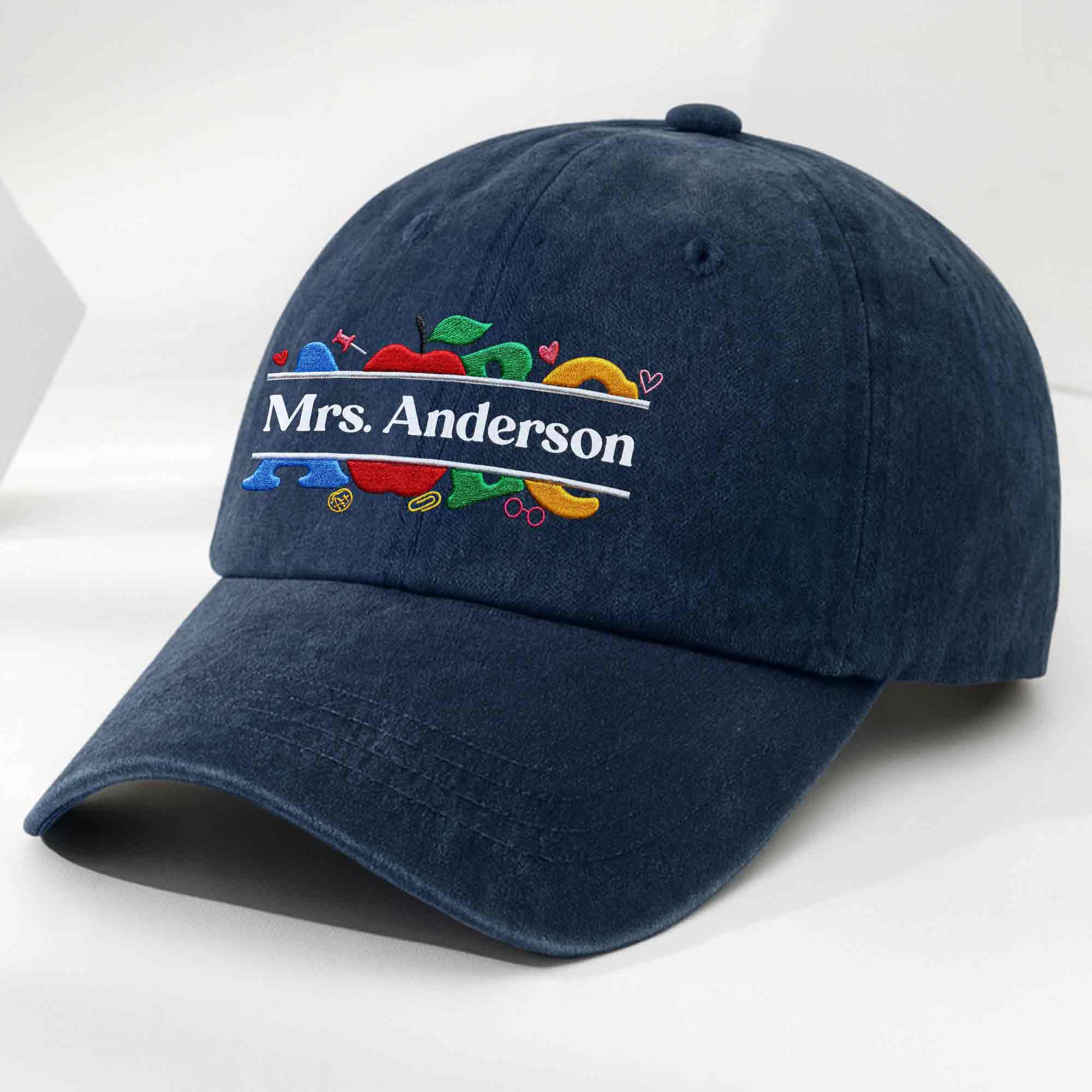 Personalized Washed Denim Cap Custom Name Gift for Teachers