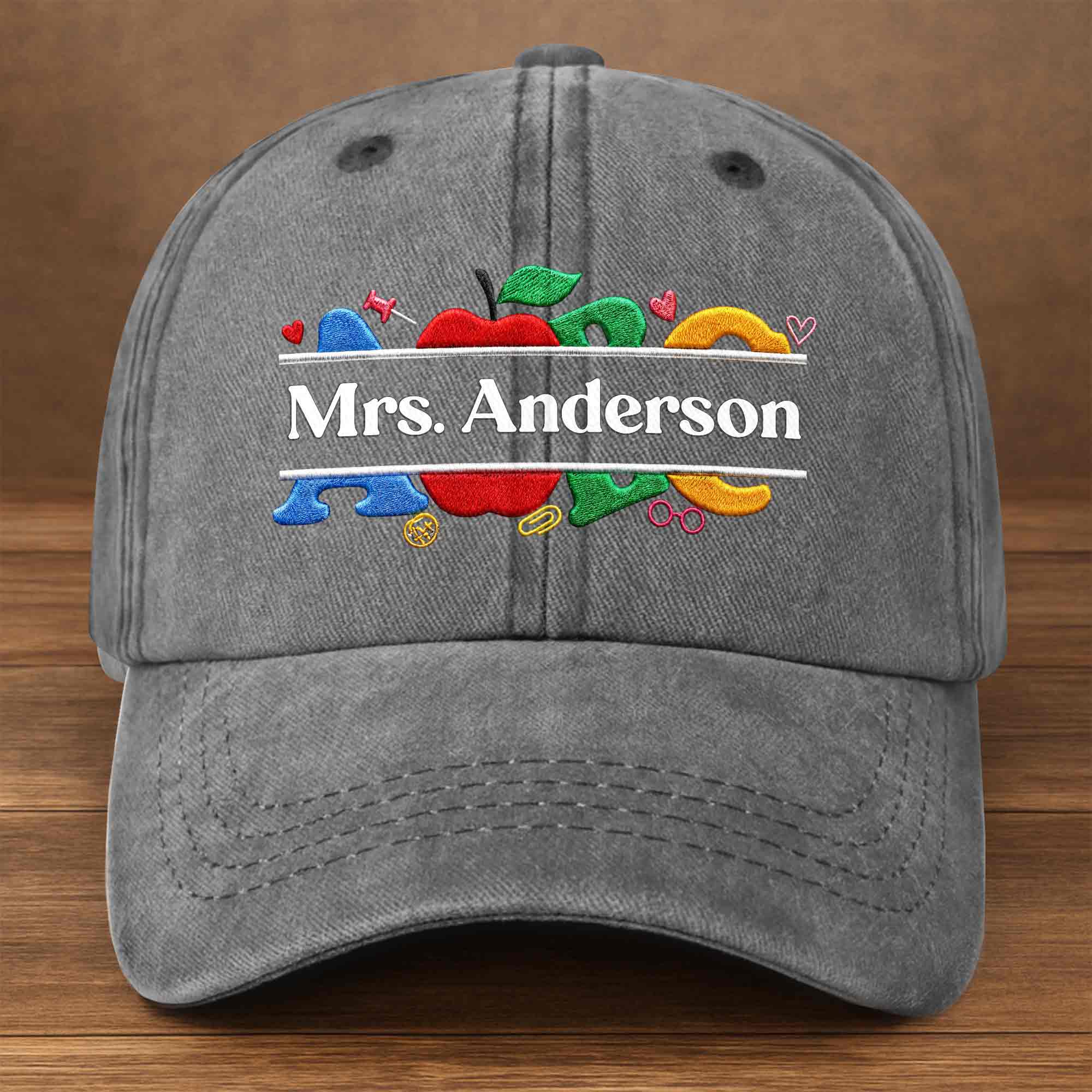 Personalized Washed Denim Cap Custom Name Gift for Teachers
