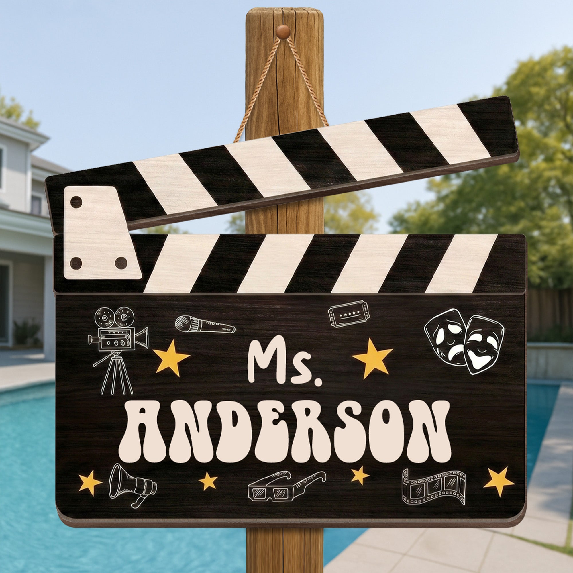 Personalized Classroom Wood Sign Custom Name Drama Gift for Teacher