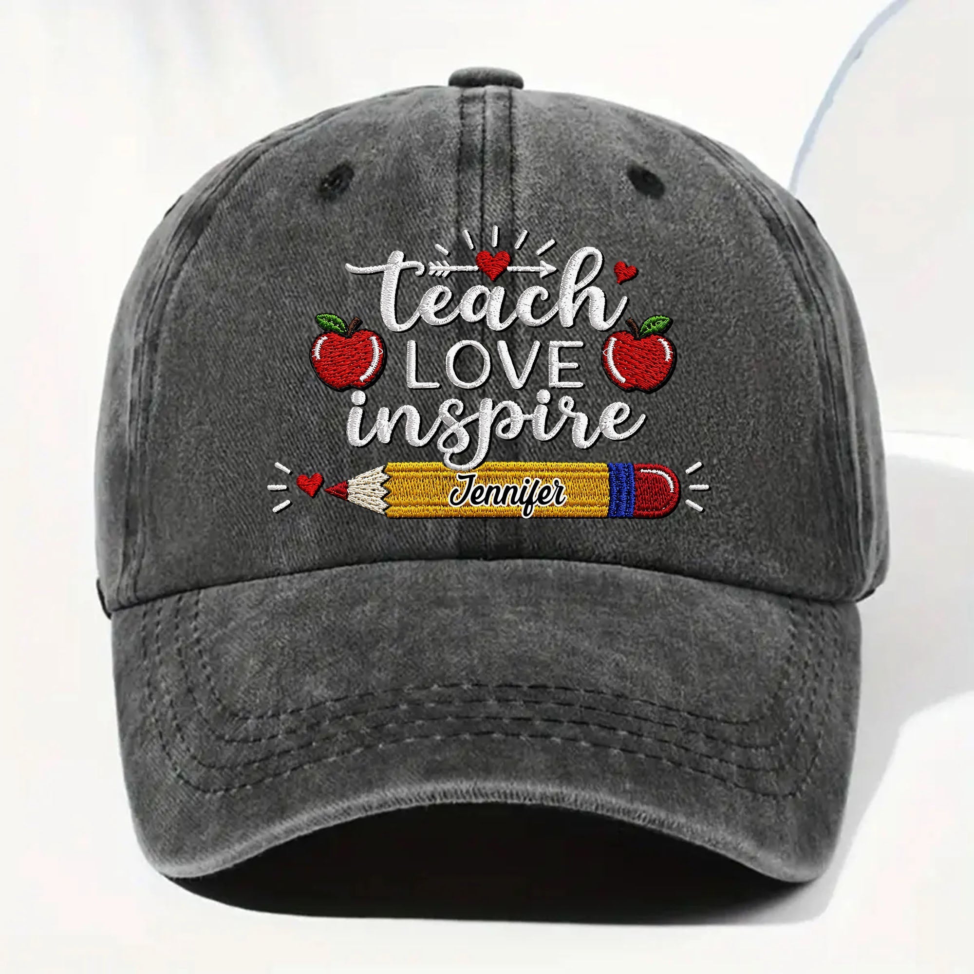 Personalized Washed Denim Cap Teach Love Inspire Gift for Teacher