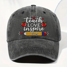 Load image into Gallery viewer, Personalized Washed Denim Cap Teach Love Inspire Gift for Teacher
