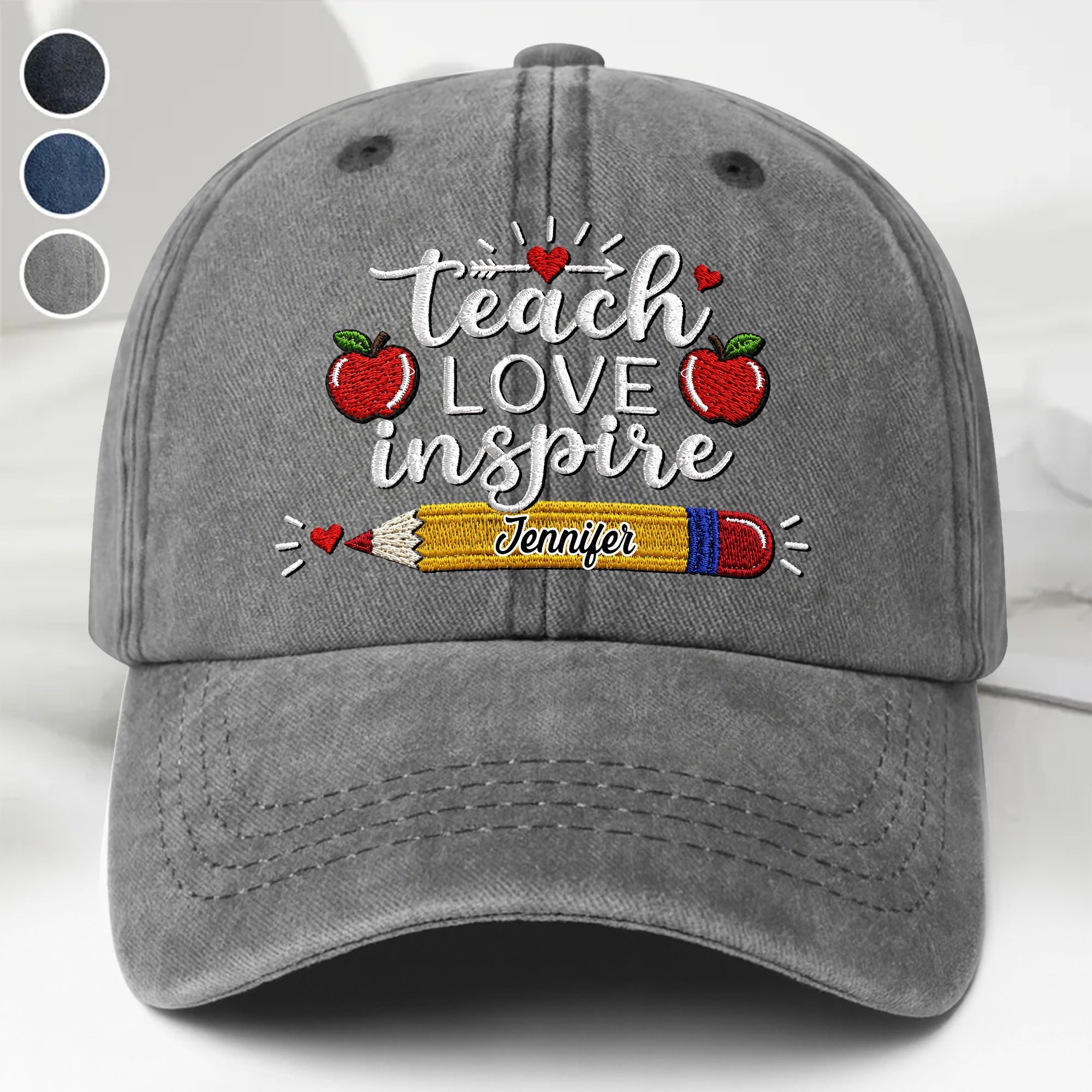 Personalized Washed Denim Cap Teach Love Inspire Gift for Teacher