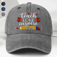 Load image into Gallery viewer, Personalized Washed Denim Cap Teach Love Inspire Gift for Teacher
