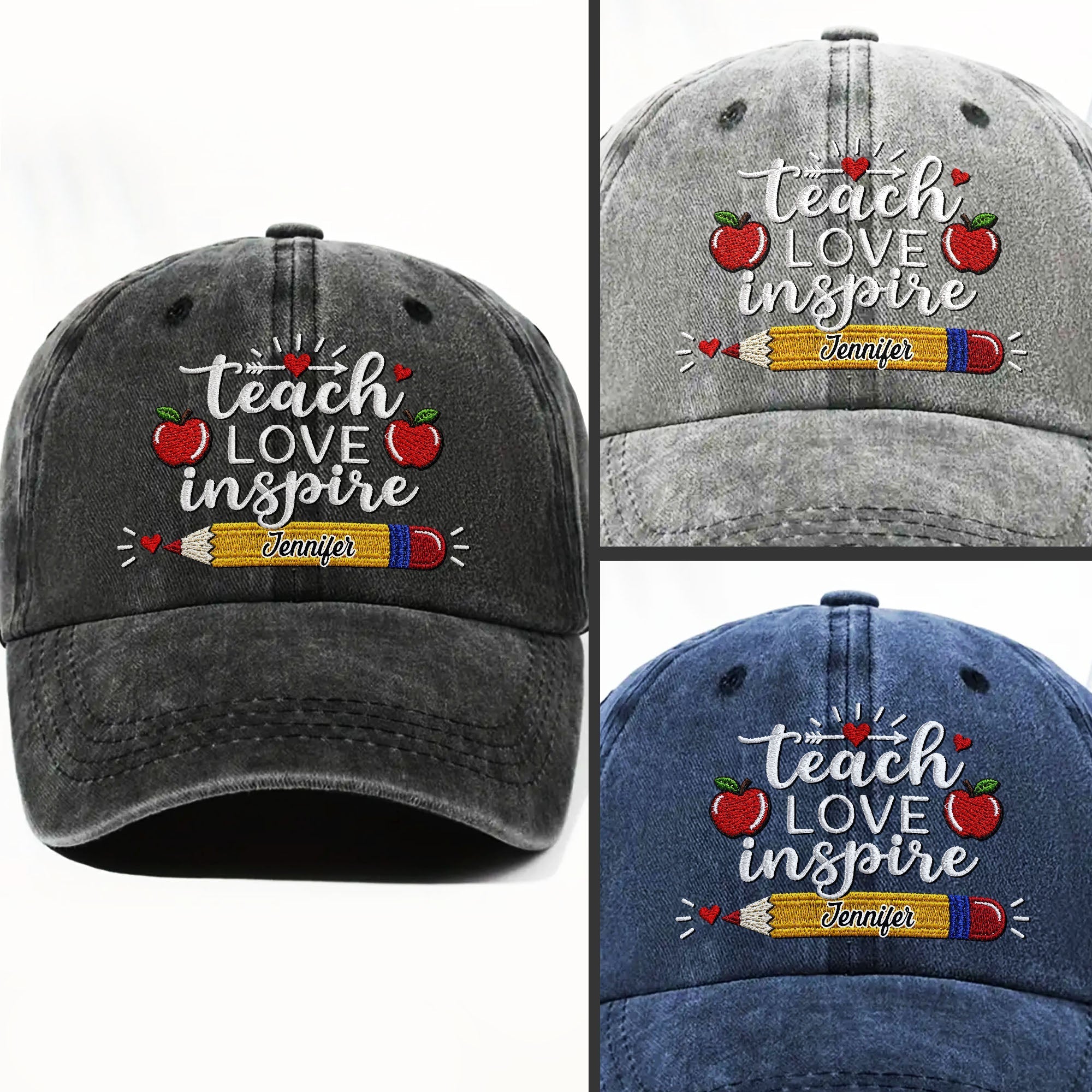 Personalized Washed Denim Cap Teach Love Inspire Gift for Teacher