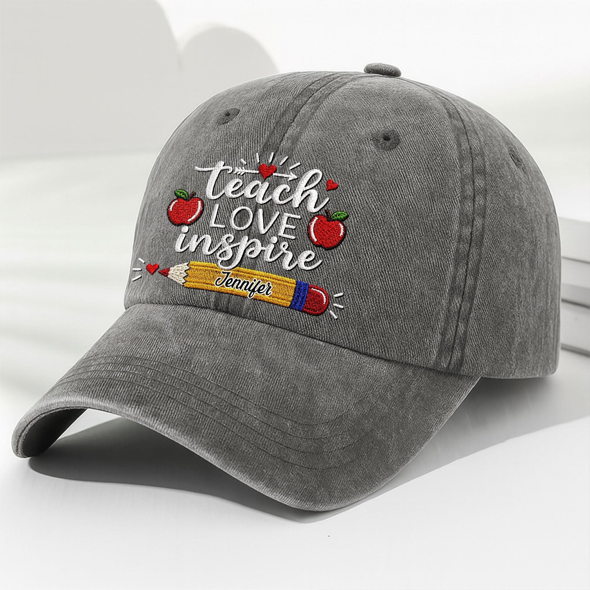 Personalized Washed Denim Cap Teach Love Inspire Gift for Teacher