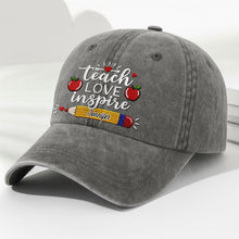 Load image into Gallery viewer, Personalized Washed Denim Cap Teach Love Inspire Gift for Teacher
