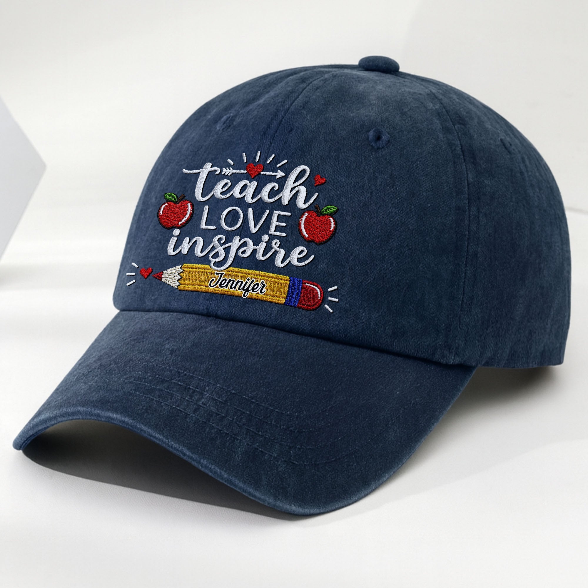 Personalized Washed Denim Cap Teach Love Inspire Gift for Teacher