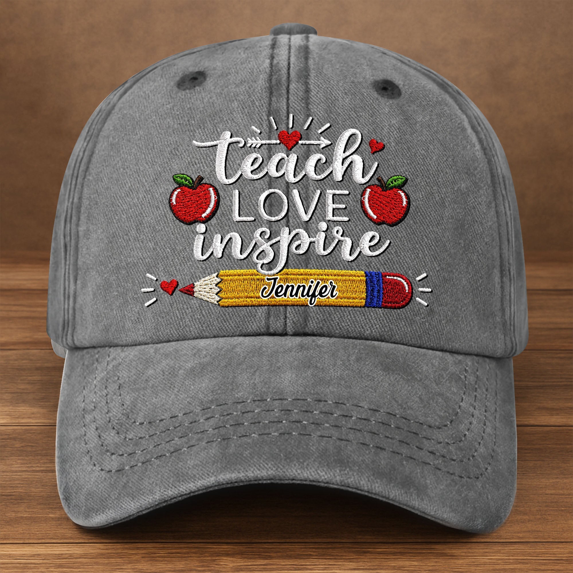 Personalized Washed Denim Cap Teach Love Inspire Gift for Teacher