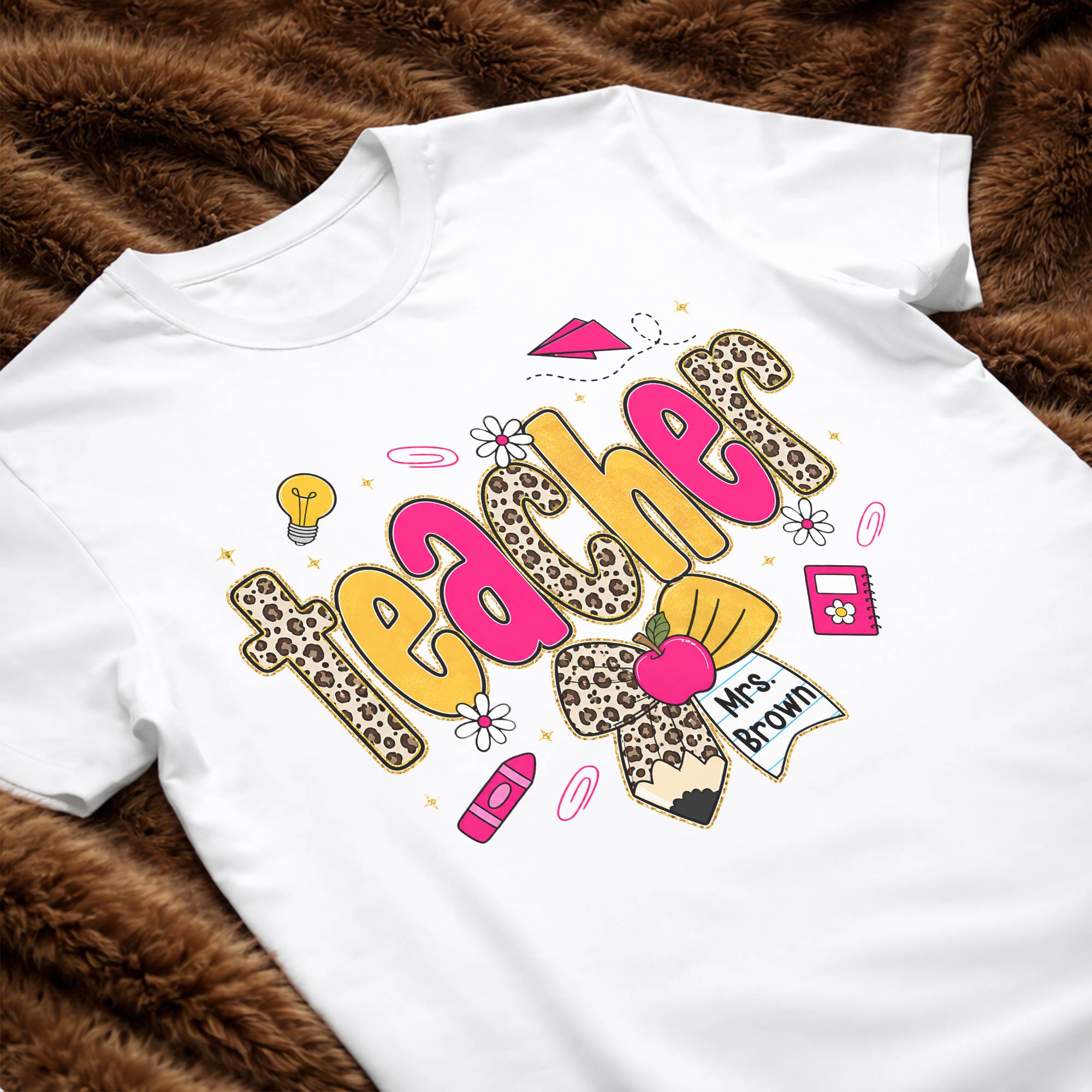 Personalized Teacher T-Shirt Hoodie Custom Name Leopard Print Gift