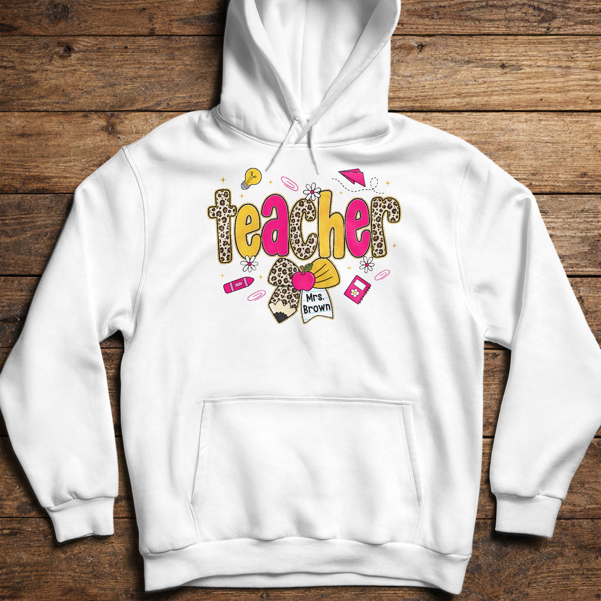 Personalized Teacher T-Shirt Hoodie Custom Name Leopard Print Gift