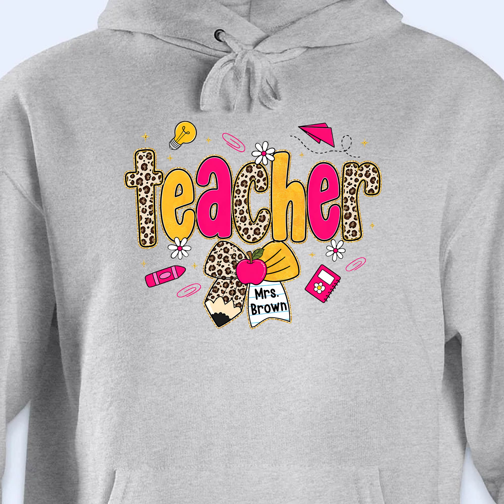 Personalized Teacher T-Shirt Hoodie Custom Name Leopard Print Gift