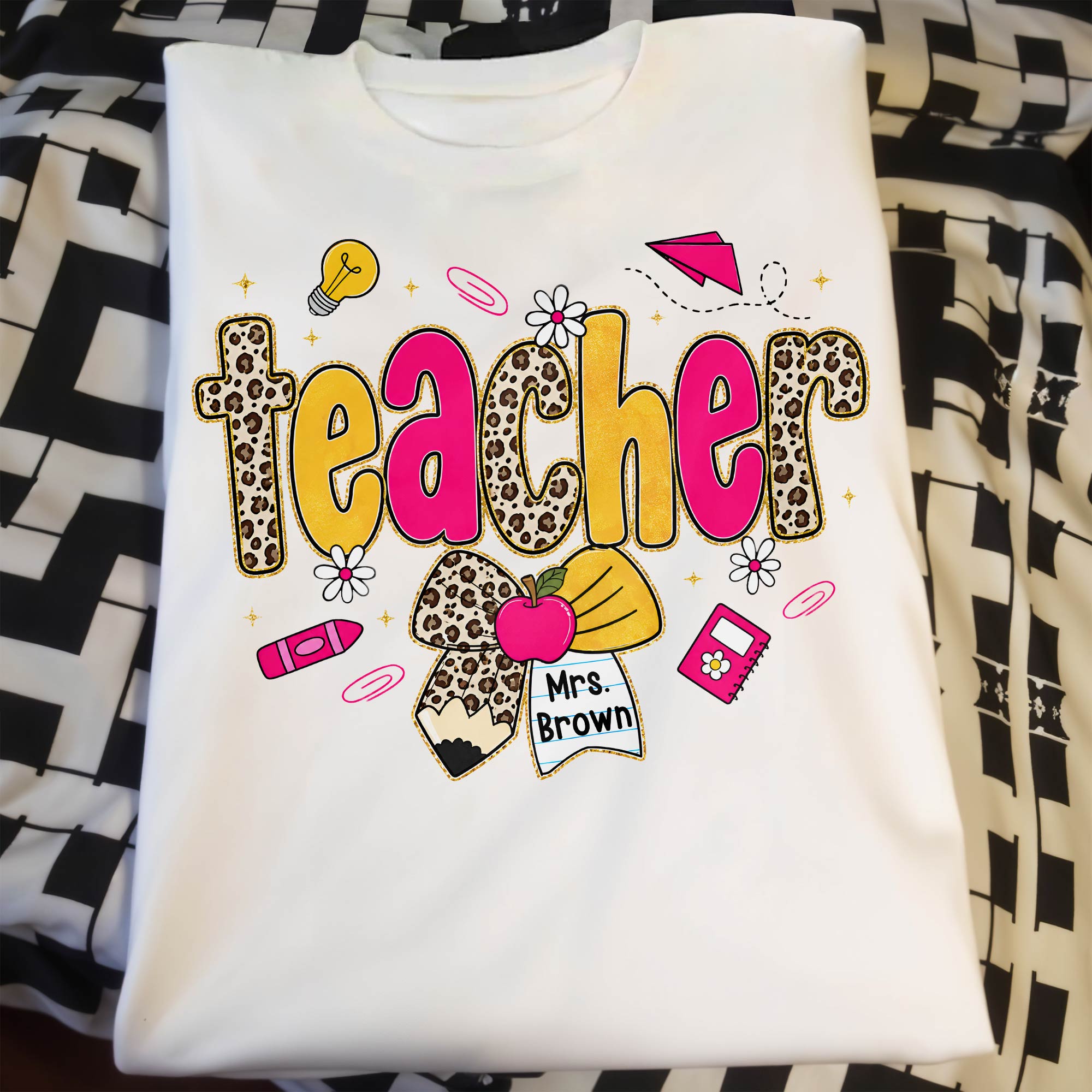 Personalized Teacher T-Shirt Hoodie Custom Name Leopard Print Gift