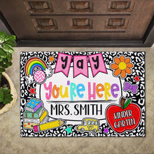 Load image into Gallery viewer, Personalized Teacher Doormat Custom Name Rainbow Apple Decor

