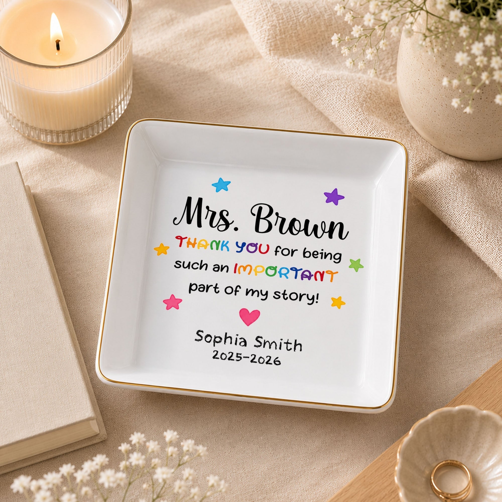 Personalized Ceramic Jewelry Dish Custom Teacher Gift