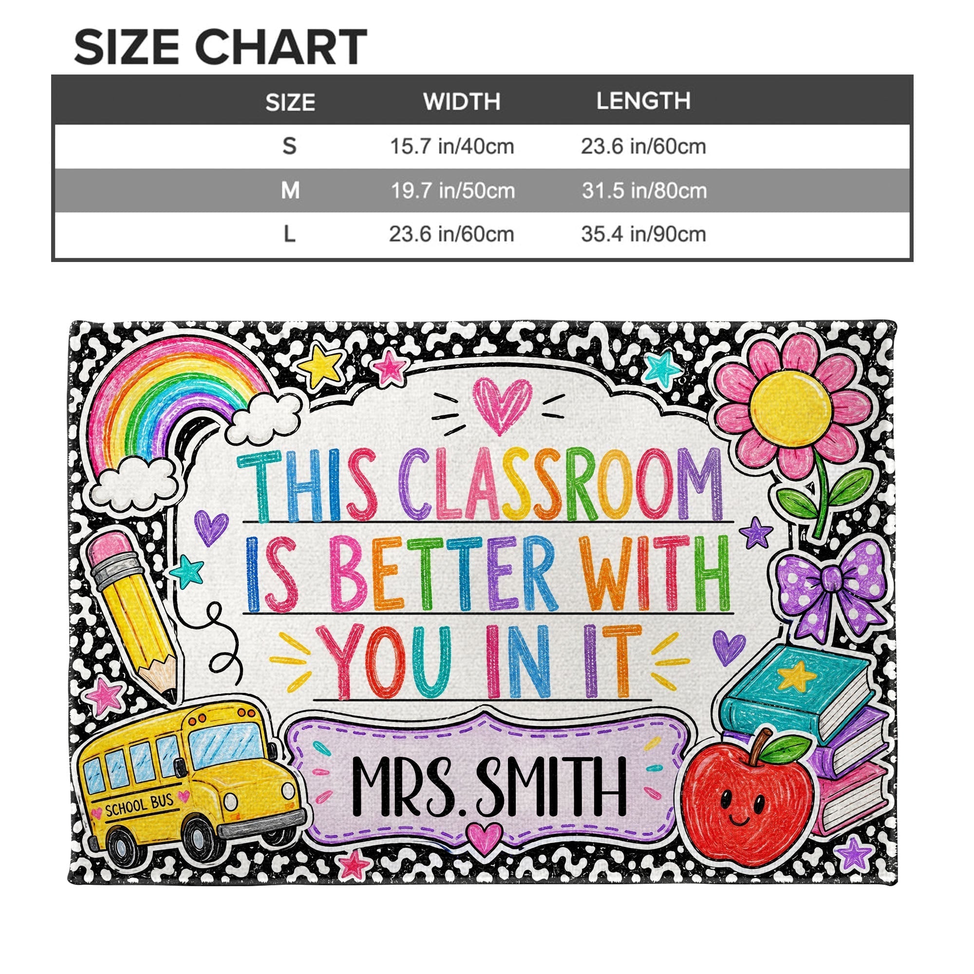 Personalized Doormat with Classroom Rainbow Apple for Teacher