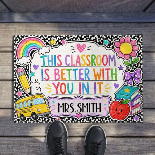 Personalized Doormat with Classroom Rainbow Apple for Teacher