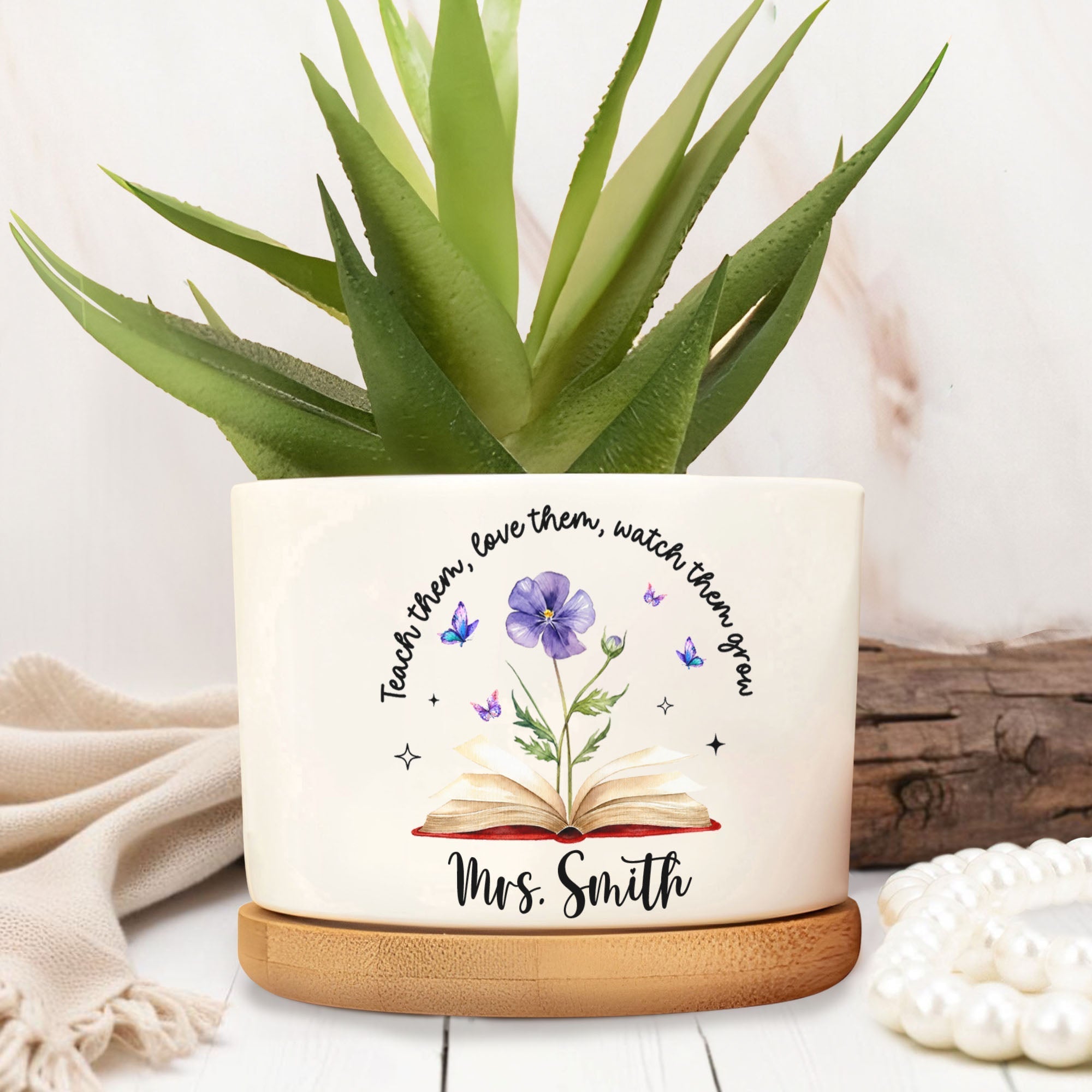 Personalized Ceramic Plant Pot Custom Engraved Gift for Teachers