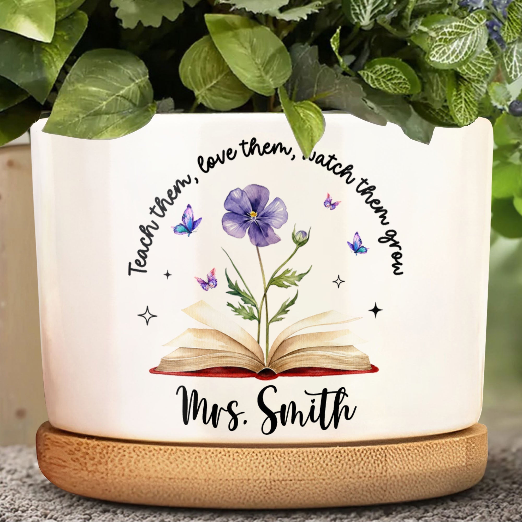 Personalized Ceramic Plant Pot Custom Engraved Gift for Teachers