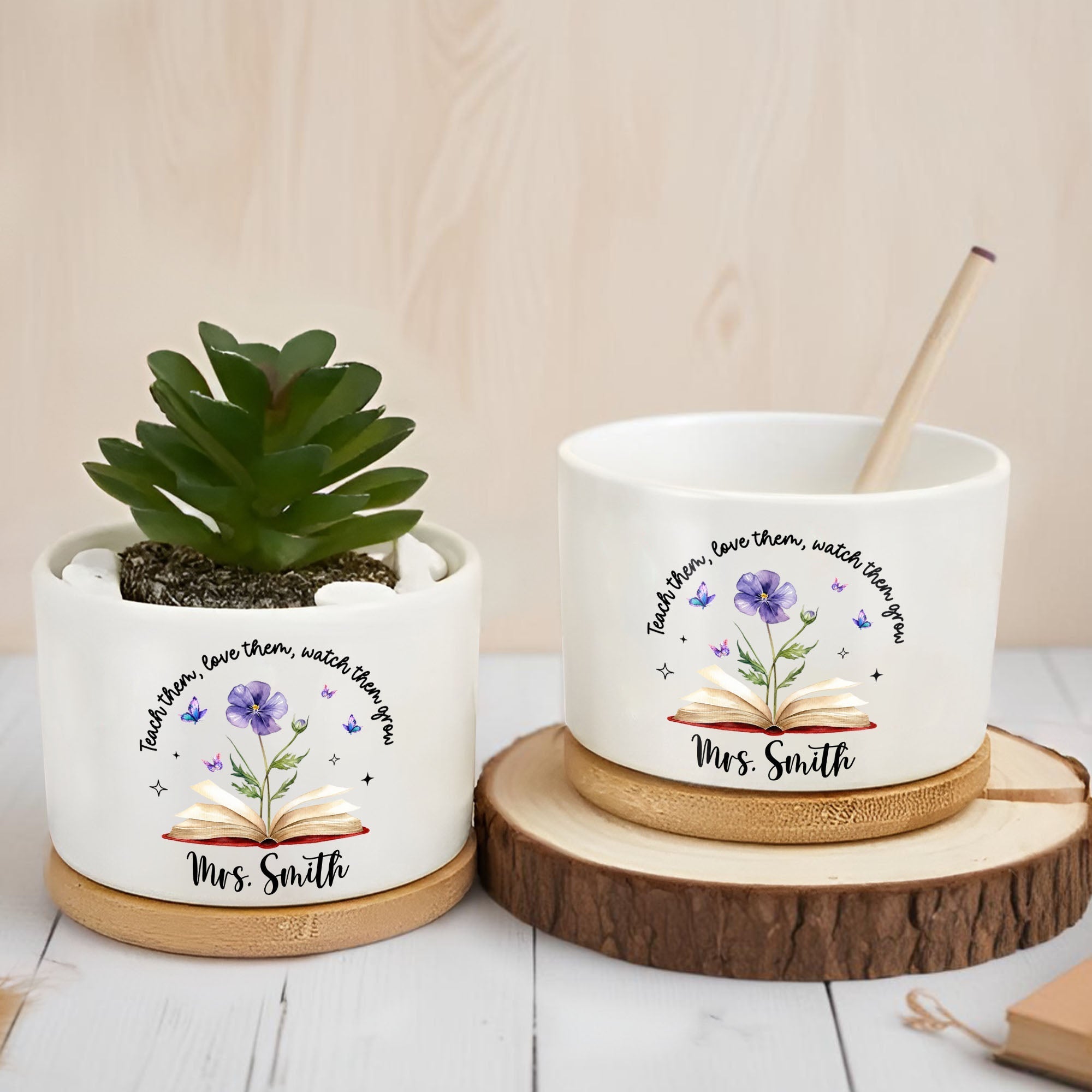 Personalized Ceramic Plant Pot Custom Engraved Gift for Teachers