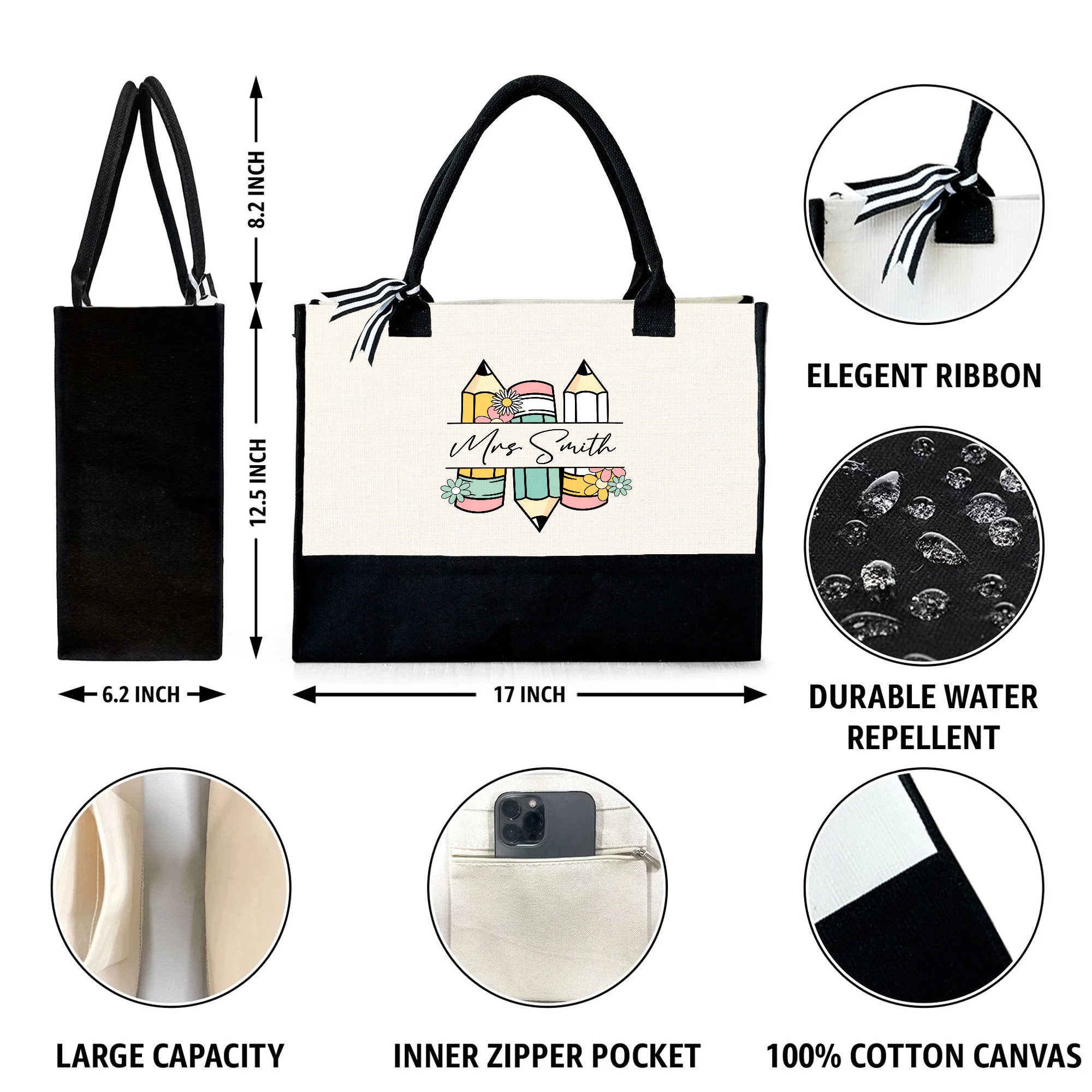 Personalized Canvas Tote Bag Custom Gift for Teachers