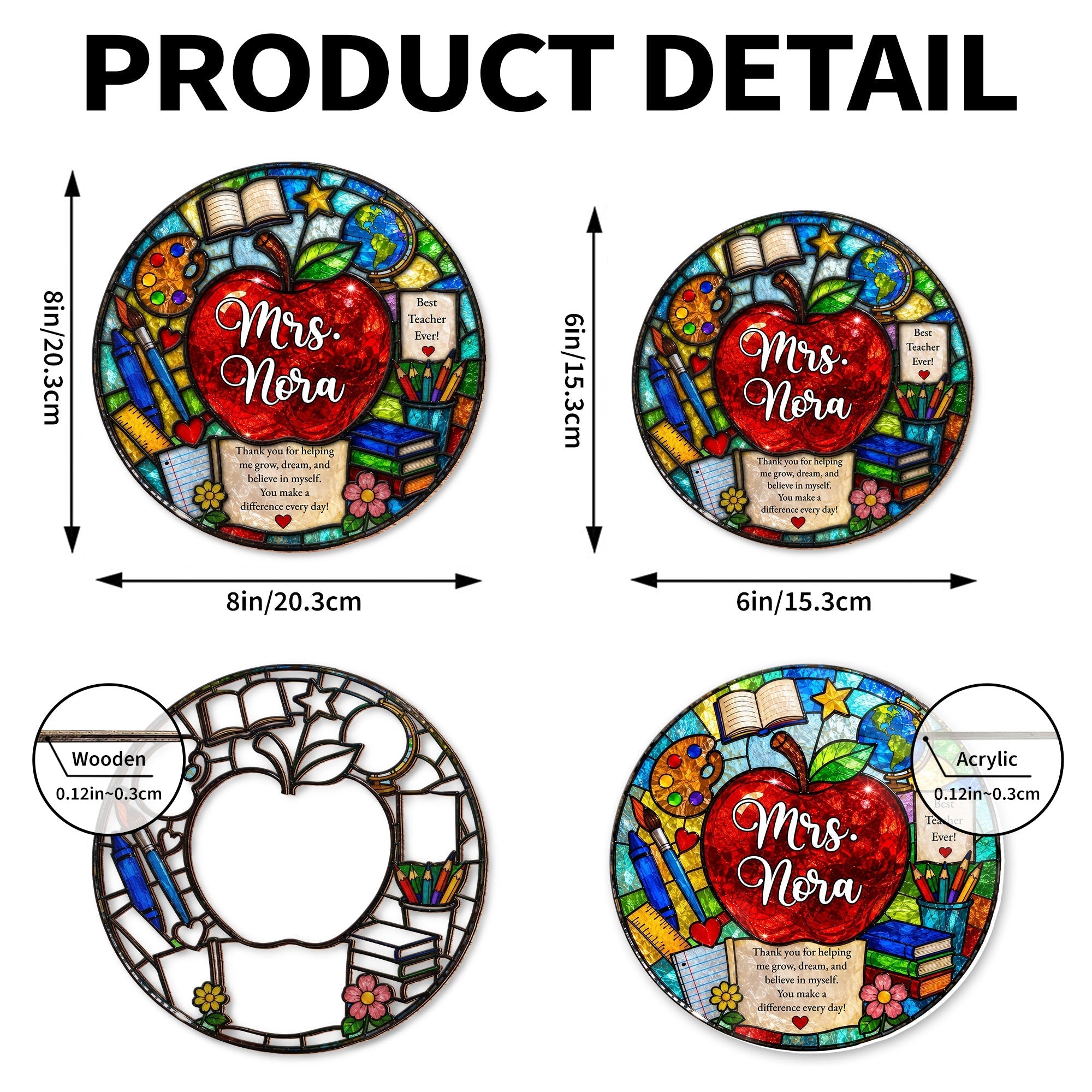 Personalized Stained Glass Apple Suncatcher Gift for Teacher