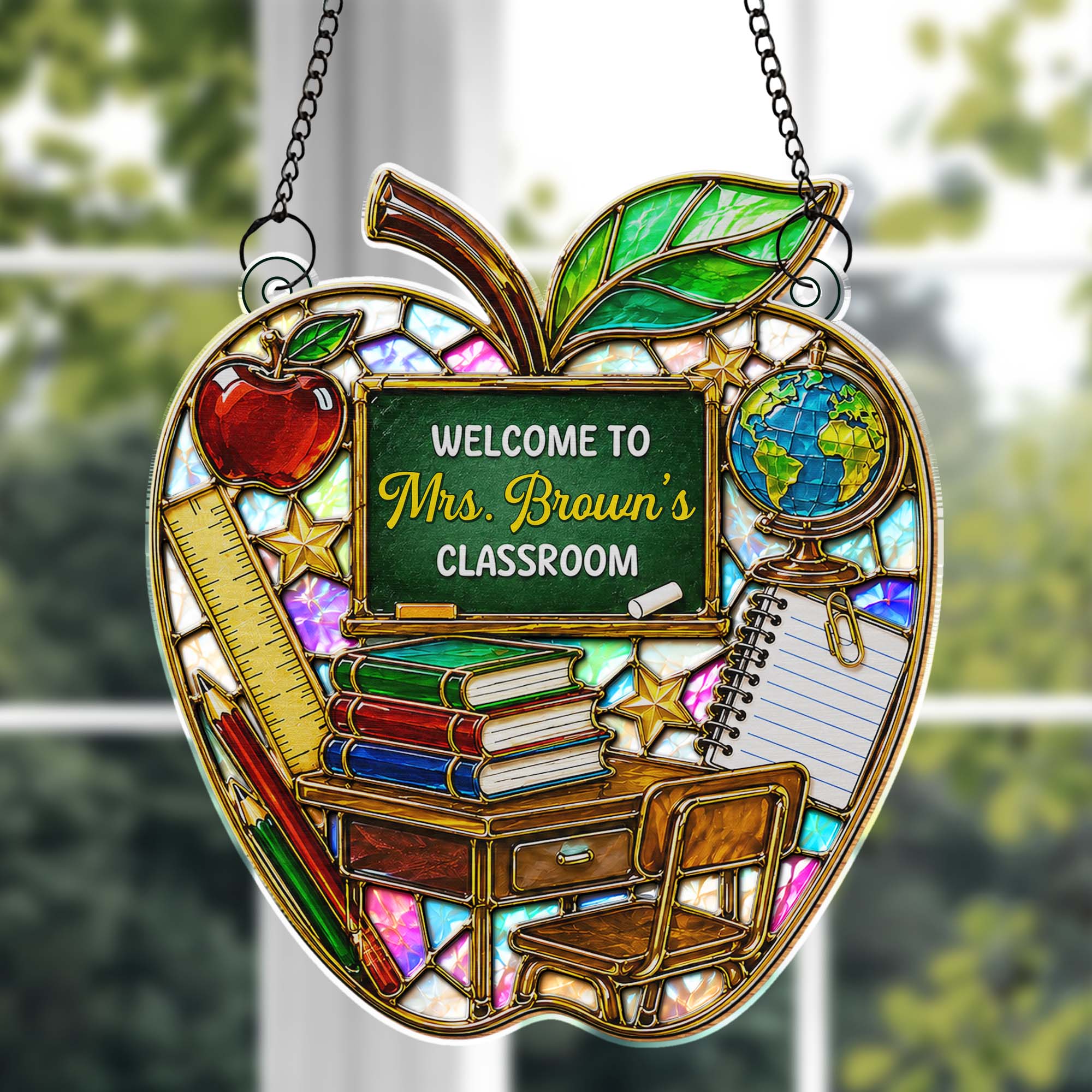 Personalized Mosaic Apple Suncatcher Gift for Teachers
