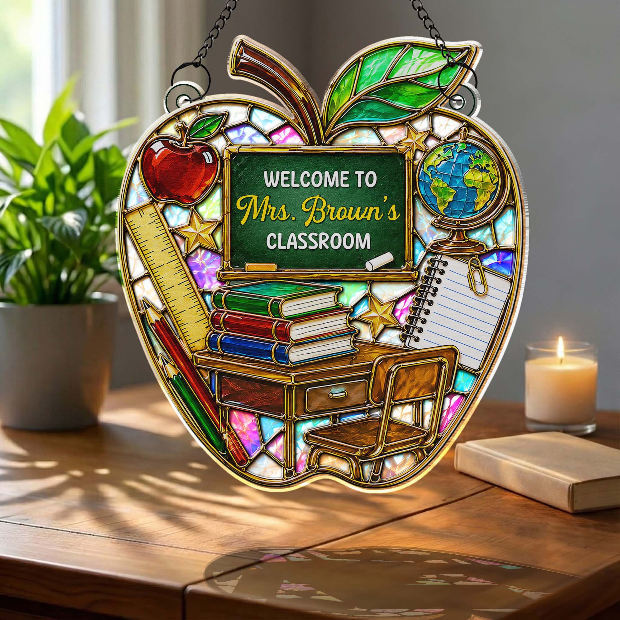 Personalized Mosaic Apple Suncatcher Gift for Teachers