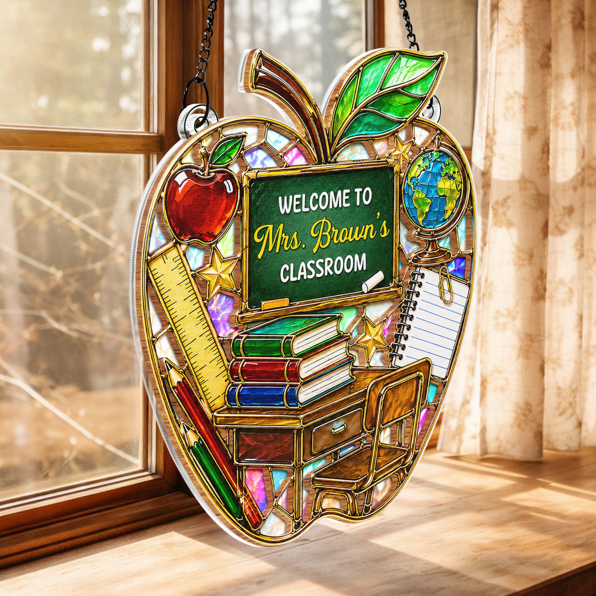 Personalized Mosaic Apple Suncatcher Gift for Teachers