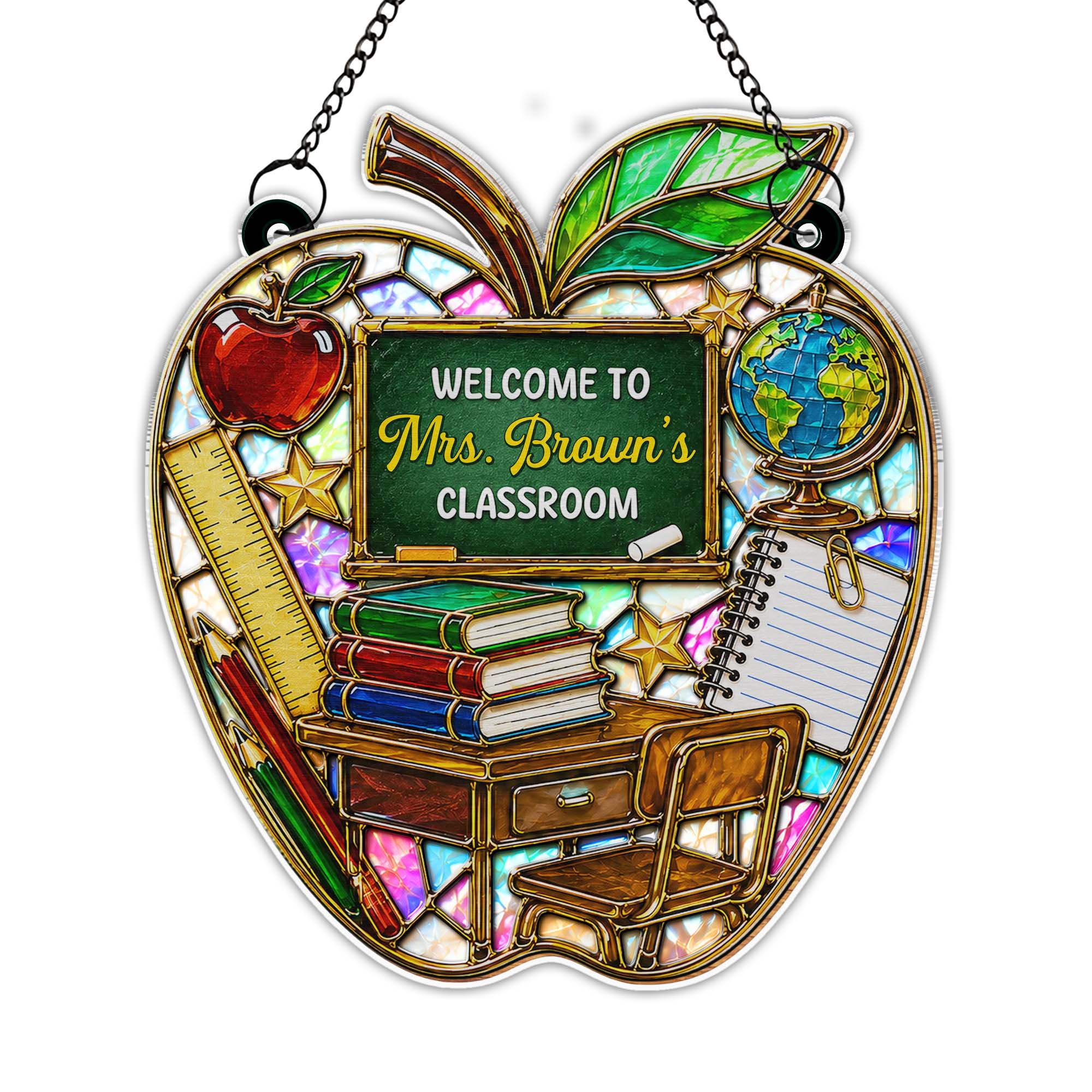 Personalized Mosaic Apple Suncatcher Gift for Teachers