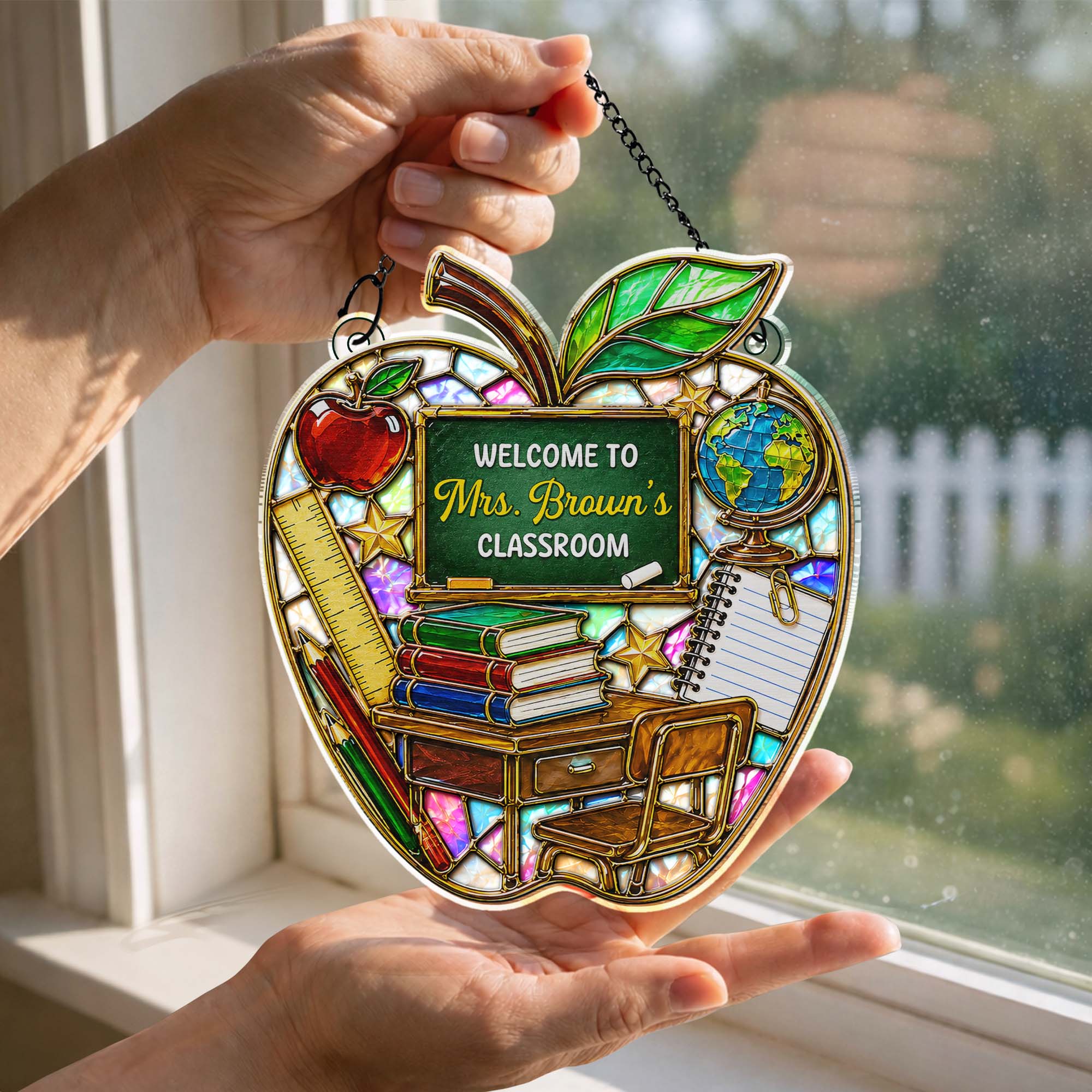 Personalized Mosaic Apple Suncatcher Gift for Teachers