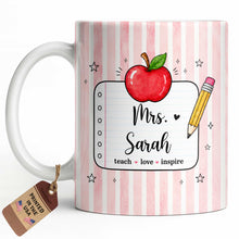 Load image into Gallery viewer, Personalized Teacher Coffee Mug Red Apple Pencil Custom Gift

