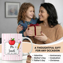 Load image into Gallery viewer, Personalized Teacher Coffee Mug Red Apple Pencil Custom Gift
