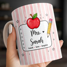 Load image into Gallery viewer, Personalized Teacher Coffee Mug Red Apple Pencil Custom Gift
