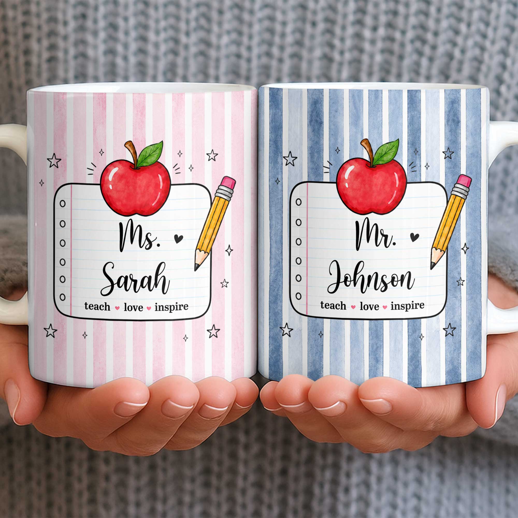 Personalized Teacher Coffee Mug Red Apple Pencil Custom Gift
