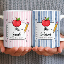 Load image into Gallery viewer, Personalized Teacher Coffee Mug Red Apple Pencil Custom Gift
