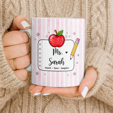 Load image into Gallery viewer, Personalized Teacher Coffee Mug Red Apple Pencil Custom Gift
