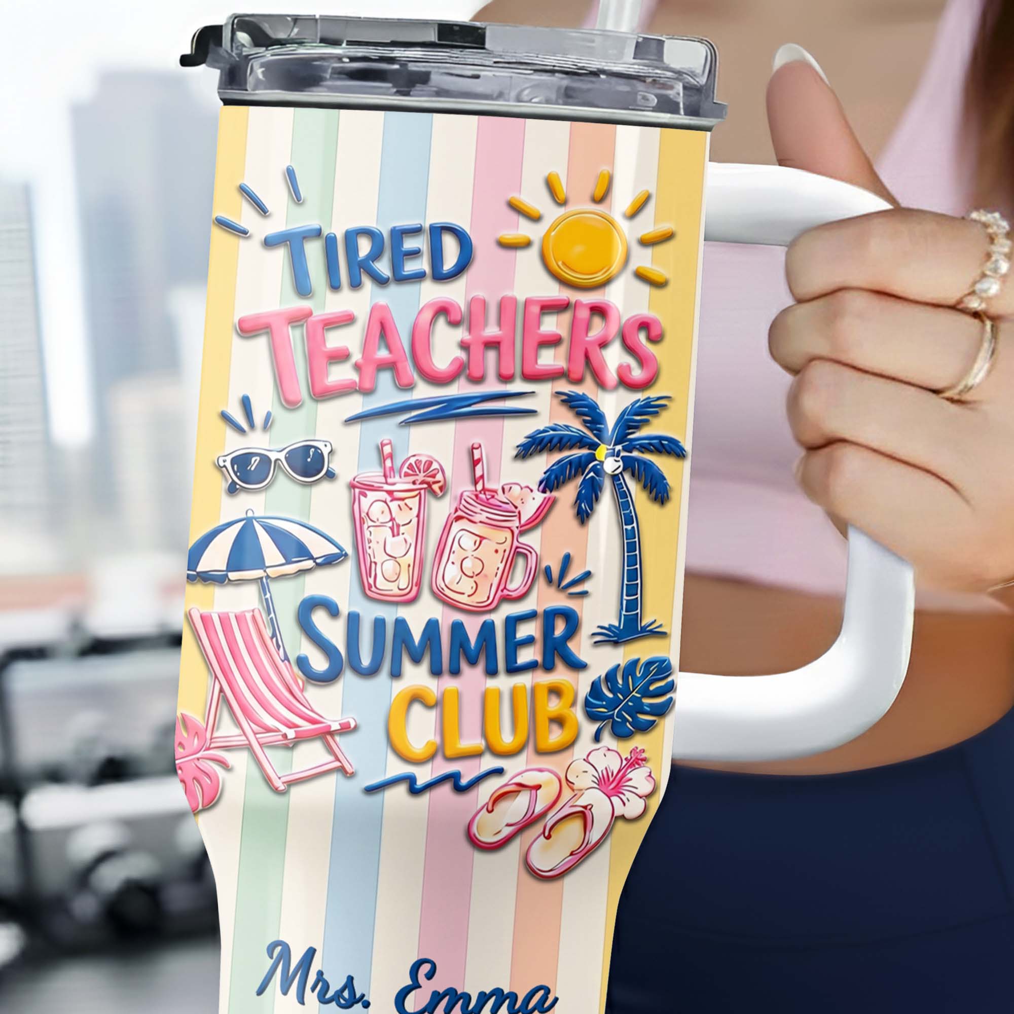 Personalized 40oz Tumbler with Beach Design Custom Name Gift for Teachers