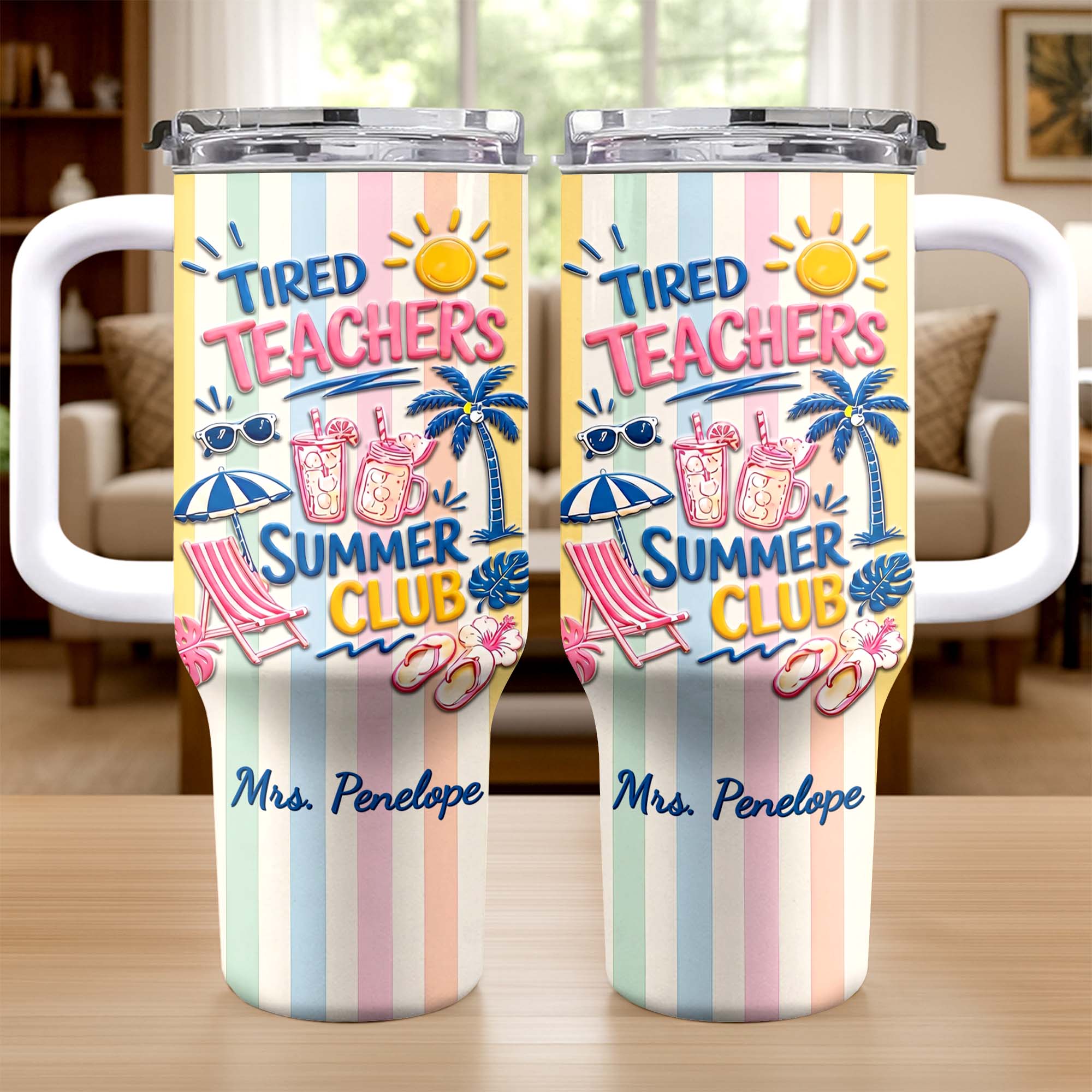 Personalized 40oz Tumbler with Beach Design Custom Name Gift for Teachers