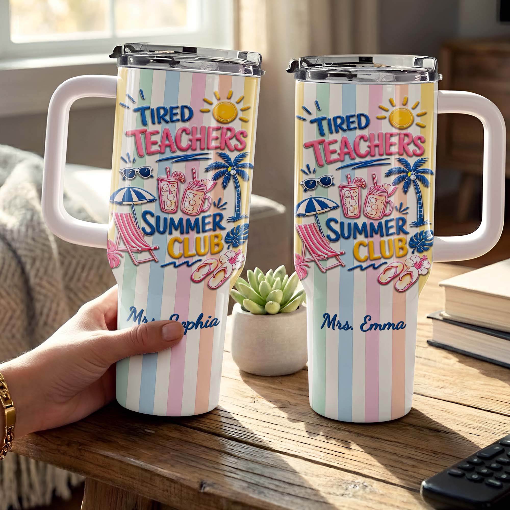 Personalized 40oz Tumbler with Beach Design Custom Name Gift for Teachers