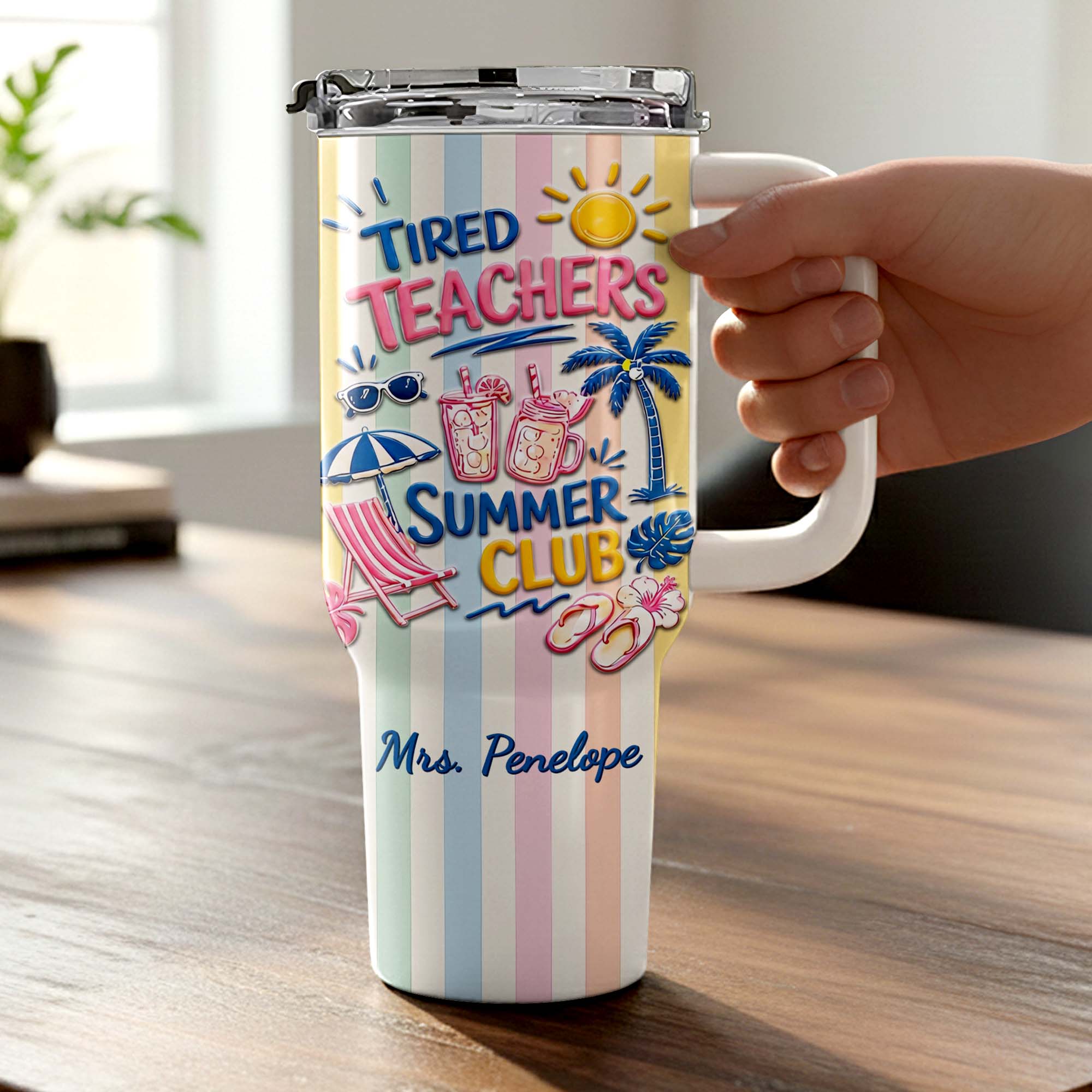 Personalized 40oz Tumbler with Beach Design Custom Name Gift for Teachers